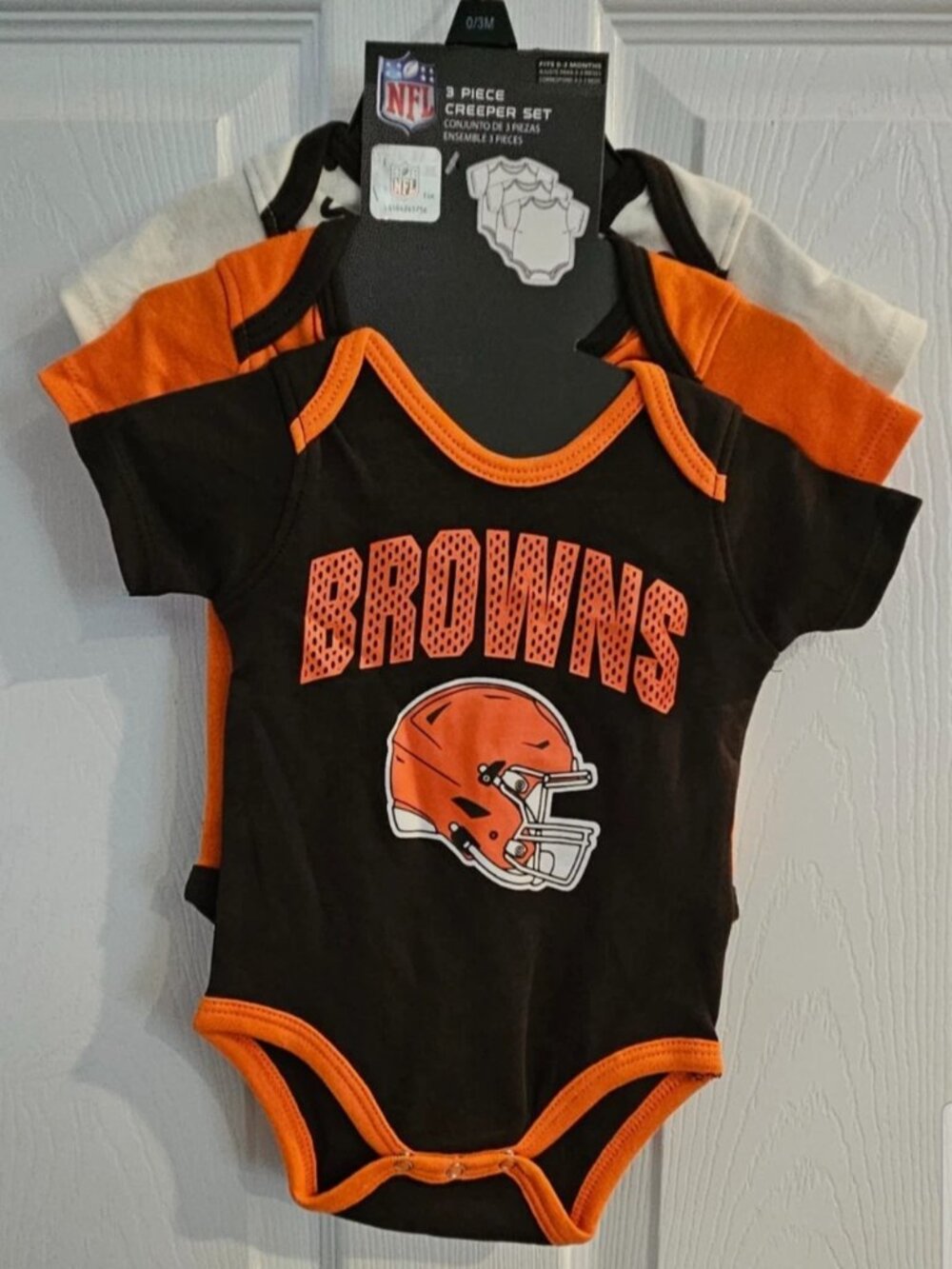 Cleveland Browns NFL Infant 3-PC. White, Orange & Brown Bodysuit Set 0-3 Months